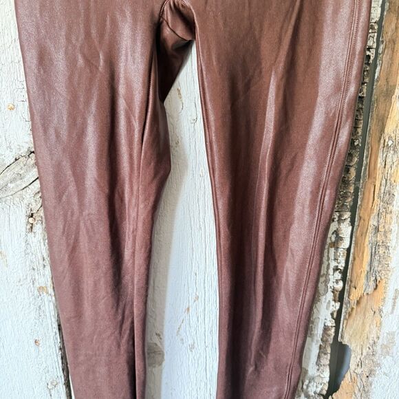 Spanx Faux Leather Leggings Mahogony Reddish Brown Sz M Pull On - Picture 5 of 11